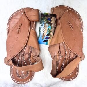 New SandCruisers Handmade Leather Sandals Brown Cross Strap Unisex Men’s 10 Boho